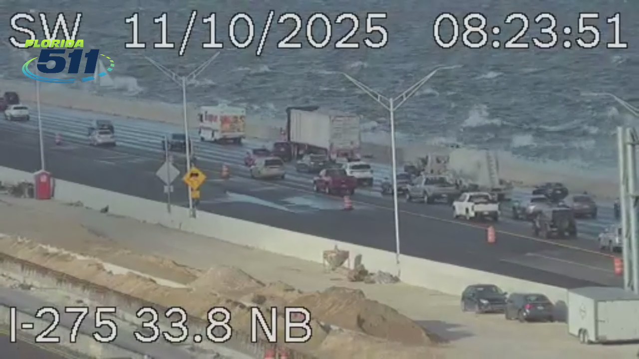 WATCH: Waves splash over seawall on Howard Frankland Bridge