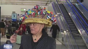 Fashionable passenger at LAX during holiday travel rush