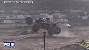 Monster truck wheel flies off during WA event