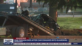 1 killed after car crashes into guardrail in Spanaway