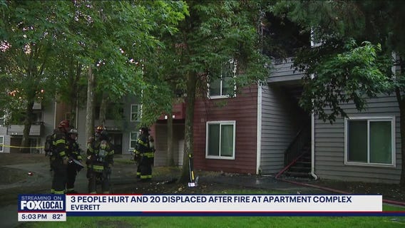 3 people hurt, 20 displaced after Everett apartment fire