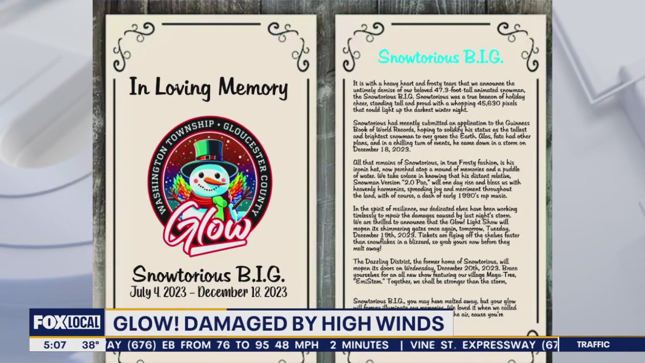 'GLOW' light show shut down again as storms 'melt' huge snowman in South Jersey
