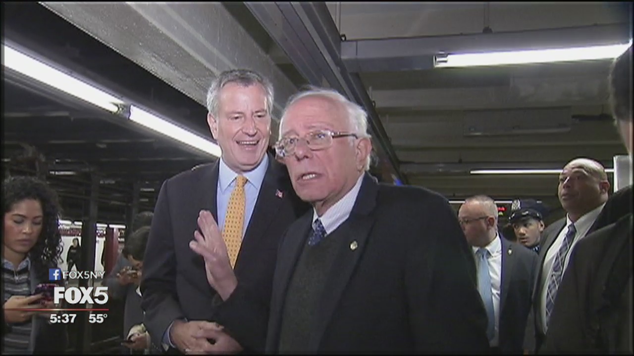 Sanders and de Blasio ride the subway