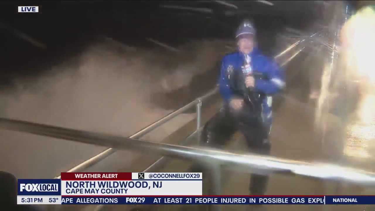 Hurricane strength winds in Wildwood almost take out FOX 29's Chris O'Connell