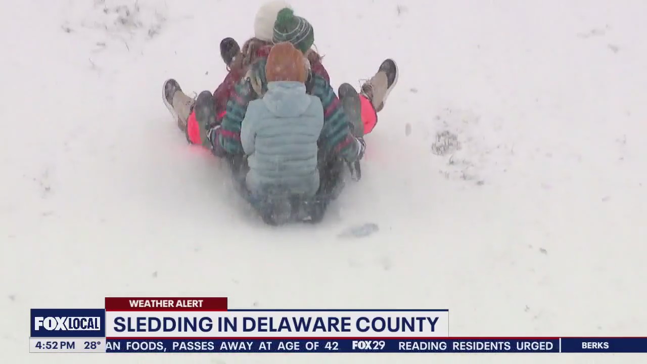 Snow day in Delaware County means kids are sledding