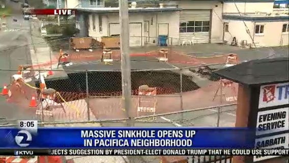 Large sinkhole opens in Pacifica