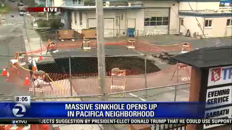 Large sinkhole opens in Pacifica