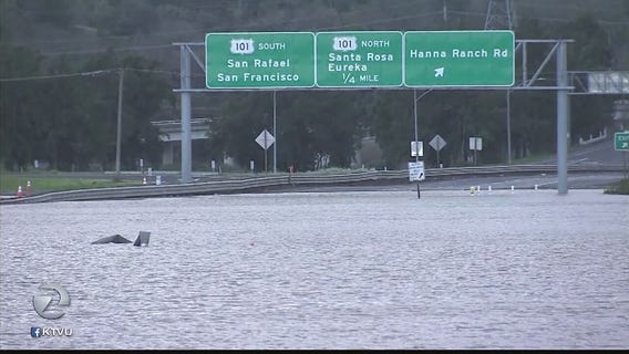 Part of Highway 37 submerged in water