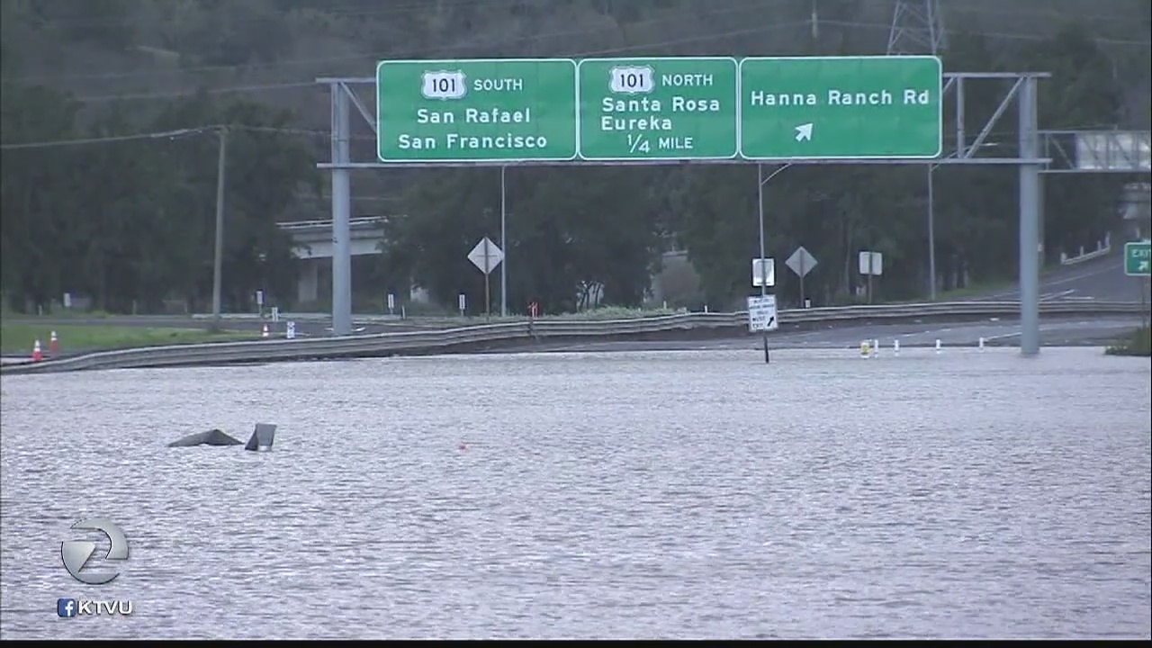 Part of Highway 37 submerged in water