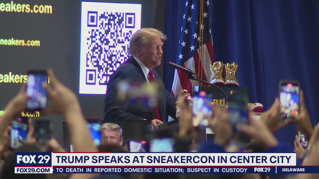 Donald Trump attends Sneaker Con, introducing sneaker line in campaign-style rally