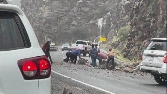 Rain causes rockslides in Devil's Canyon near Superior