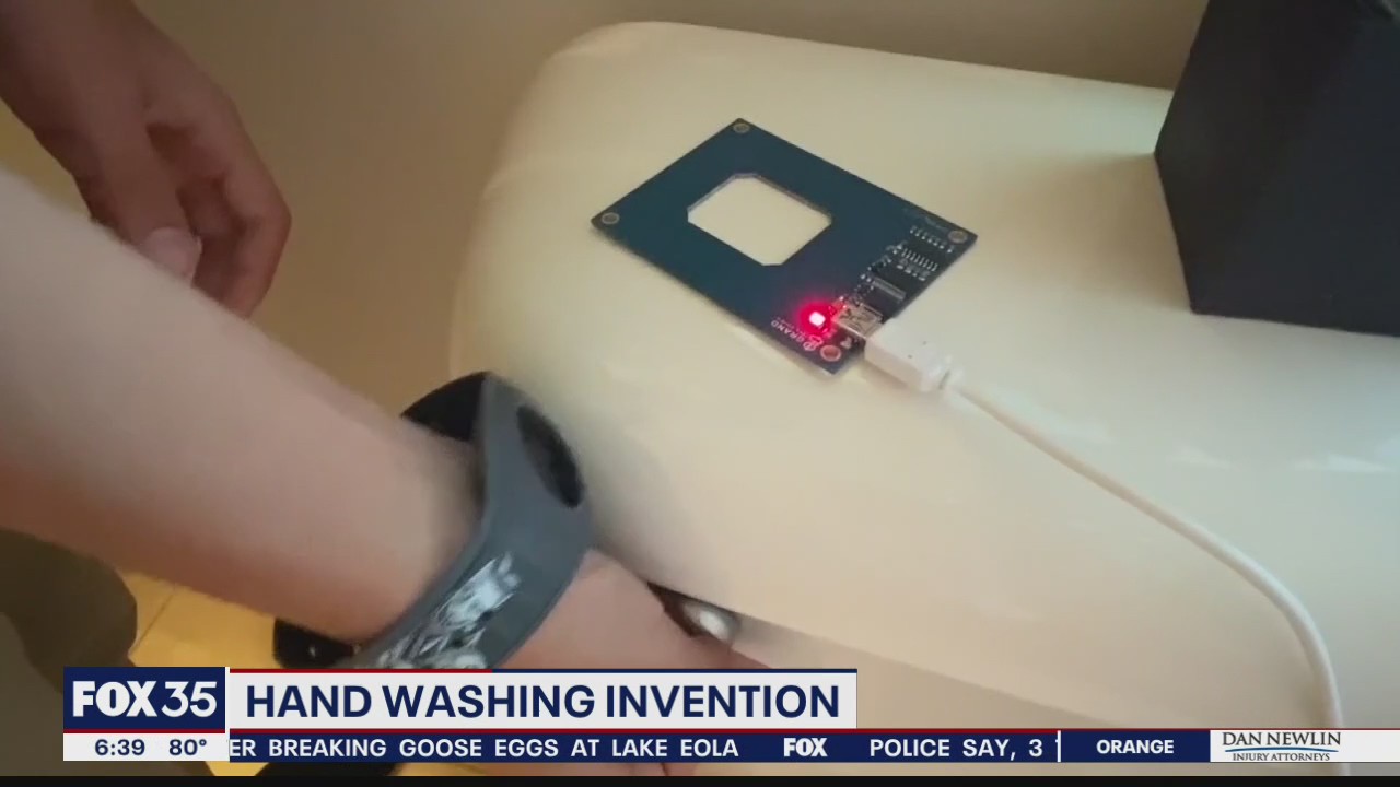 Student creates hand washing invention