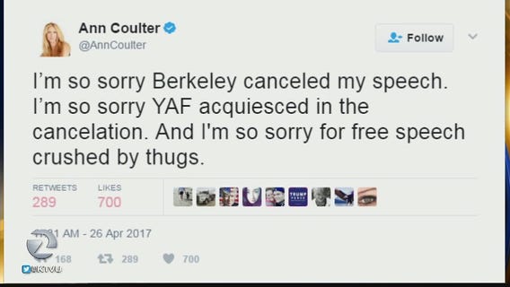 Coulter speech canceled