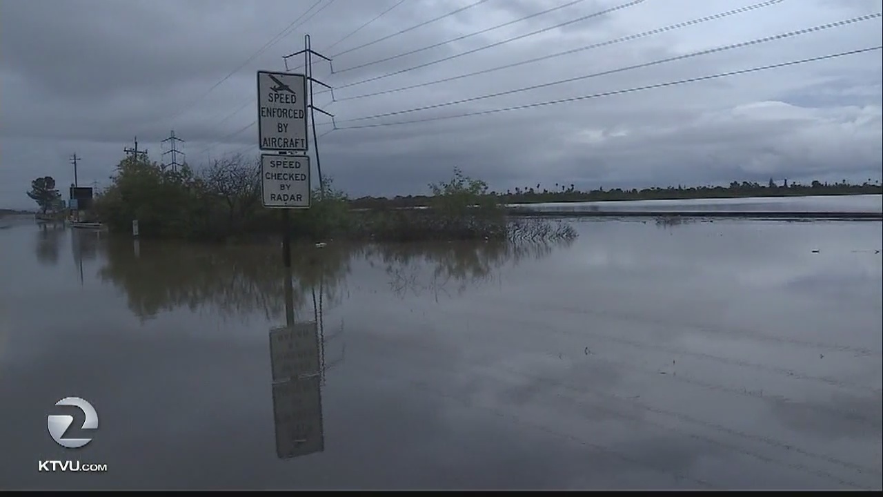 Flooded Highway 37 closed through Novato area