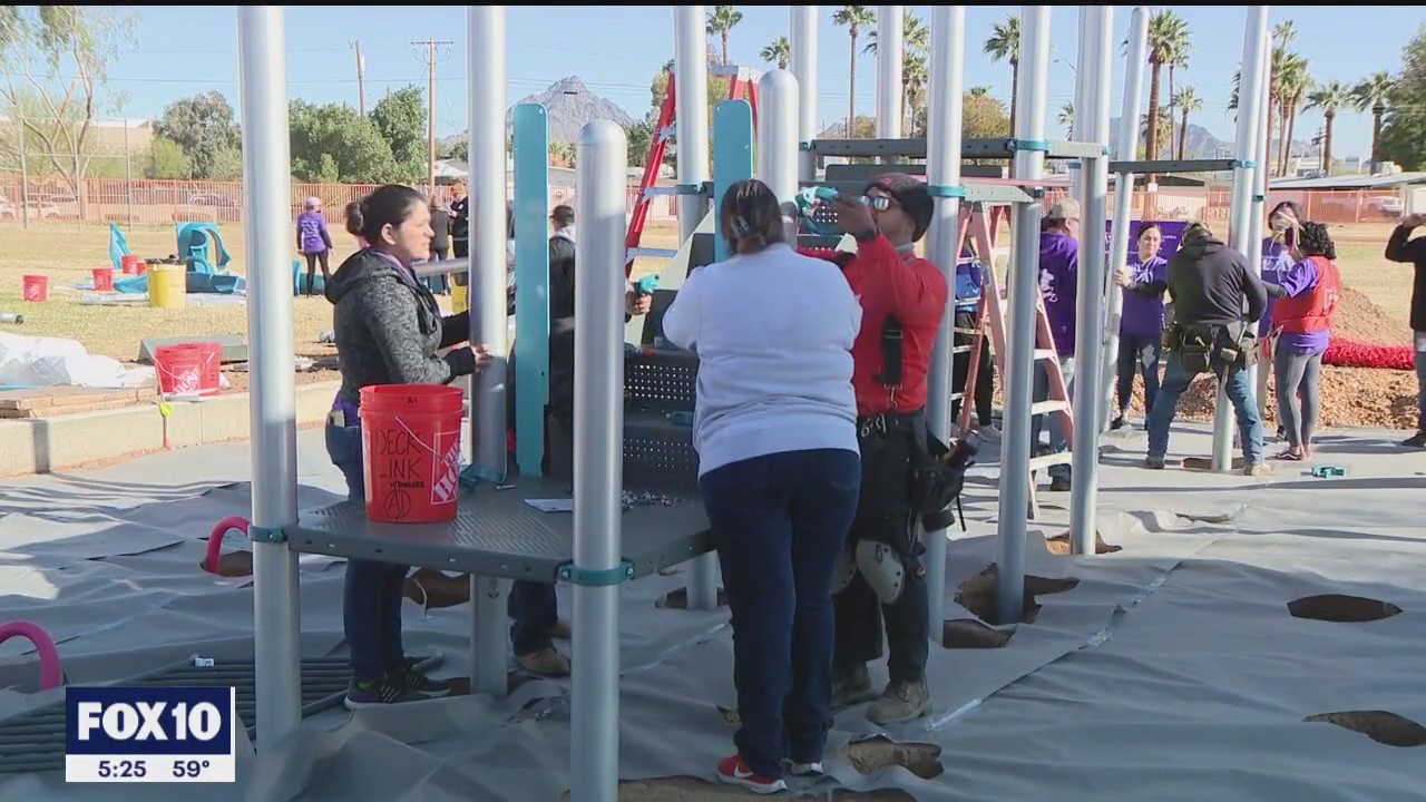 Community organizations and volunteers pitch in to build new playground for Phoenix area school