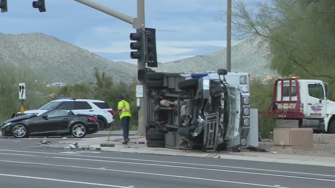 Ambulance rolls over following Scottsdale crash | FOX 10 Phoenix