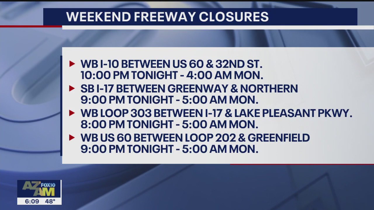 Phoenix-area freeway closures in effect this weekend | FOX 10 Phoenix