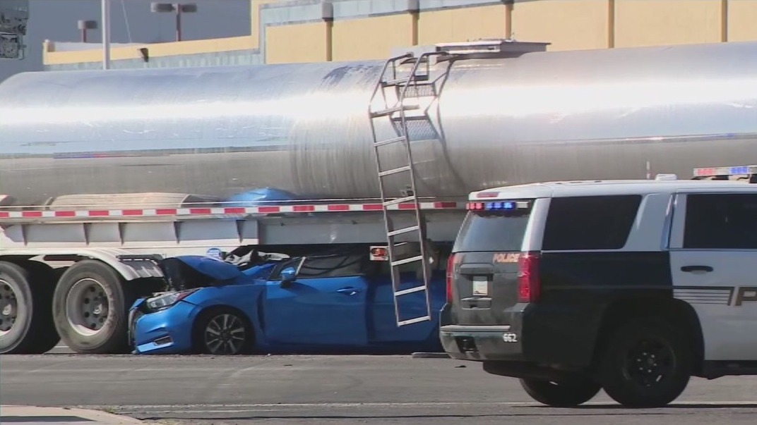 Car lodged under semi truck leads to Tempe road closure