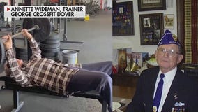 World War II vet working to bench press 100 pounds