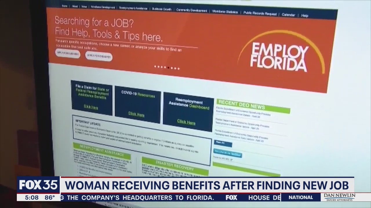 Woman receiving unemployment benefits after finding new job