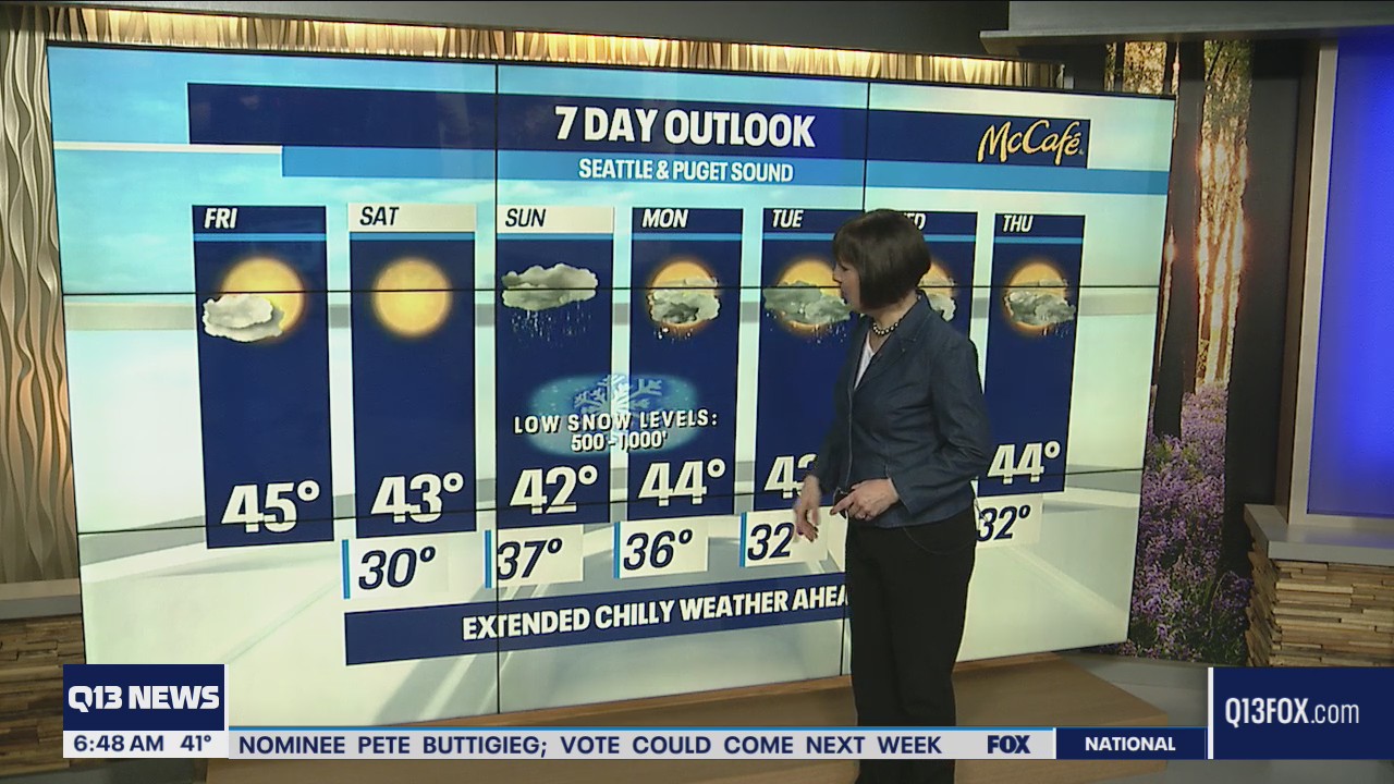 Chance of snow Sunday for foothills and the North Sound