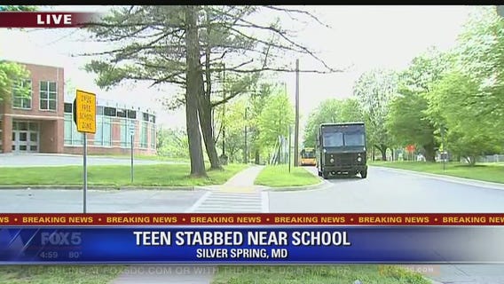 Teen stabbed at bus stop near Md. school