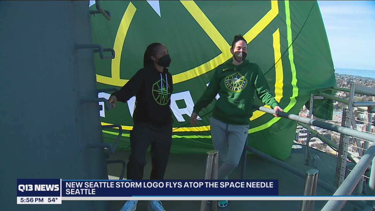 New Seattle Storm flag flies at top of Space Needle