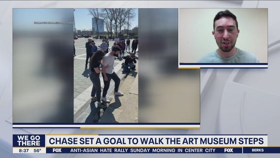 Man sets out to walk up Art Museum steps after freak accident left him paralyzed