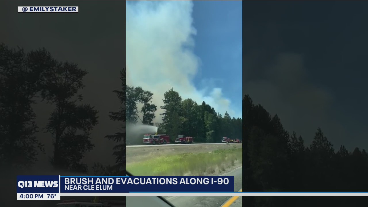 Brush fire and evacuations along I-90