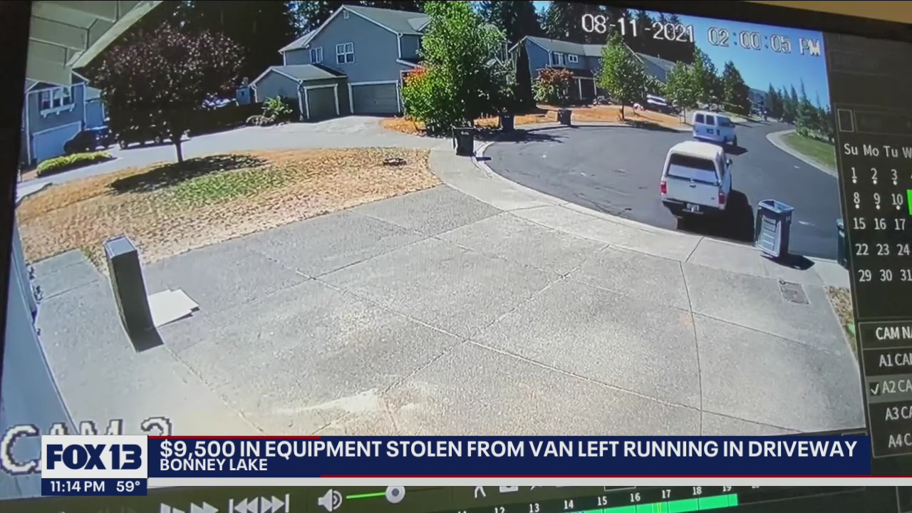 $9,500 in equipment stolen from van left running in driveway