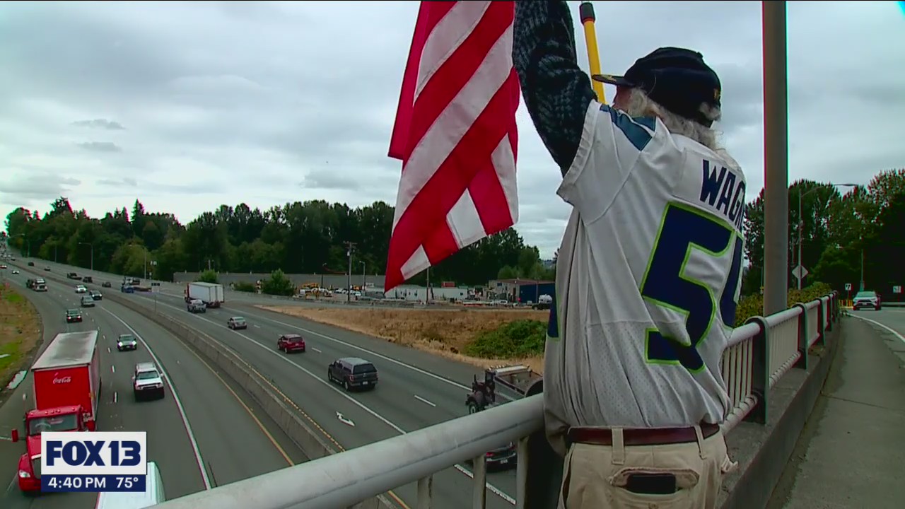 'Don't ever give up on you:' Vietnam veteran stands on overpass with message of suicide prevention