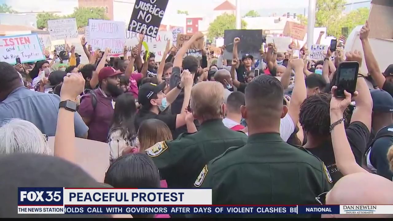 Protests in Kissimmee remained peaceful on Monday