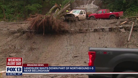 Mudslide shuts down all lanes of I-5 North near Bellingham
