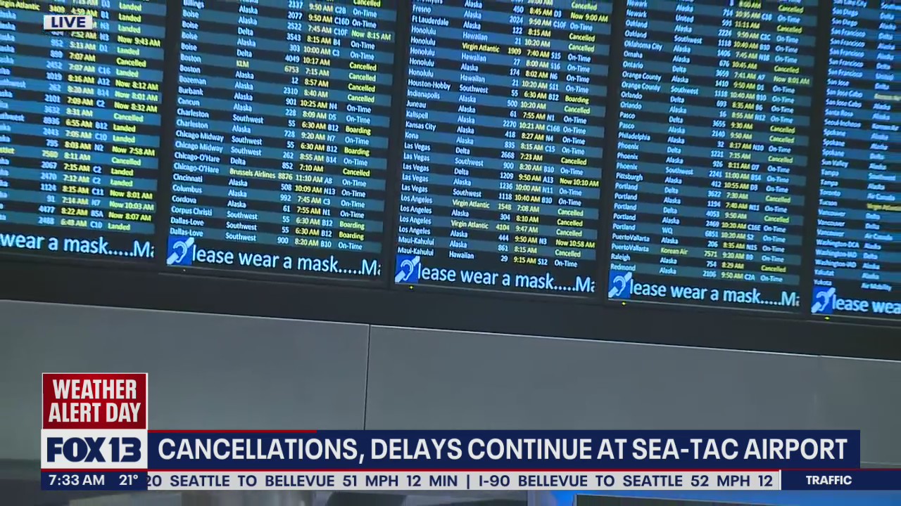 Flight cancelations, delays continue at Sea-Tac Airport