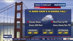 Heavy, steady rain in evening