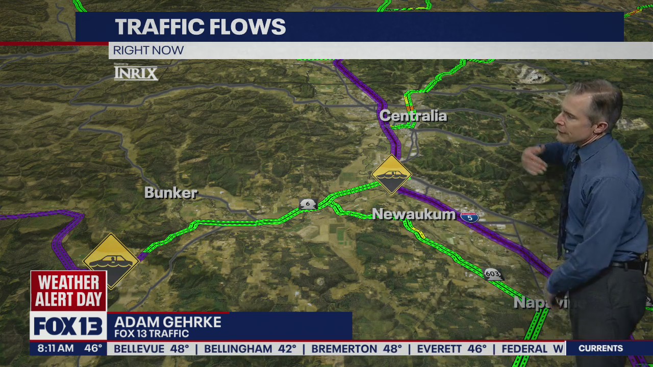 20-mile stretch of I-5 in Lewis, Thurston counties closed due to flooding