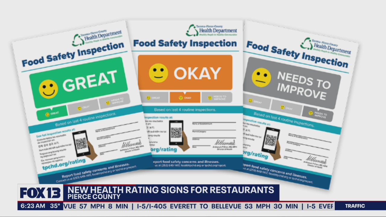 Pierce County to roll out new health rating signs for restaurants