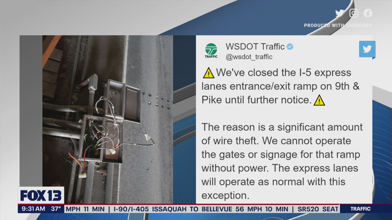 I-5 express lane ramp closed due to wire theft