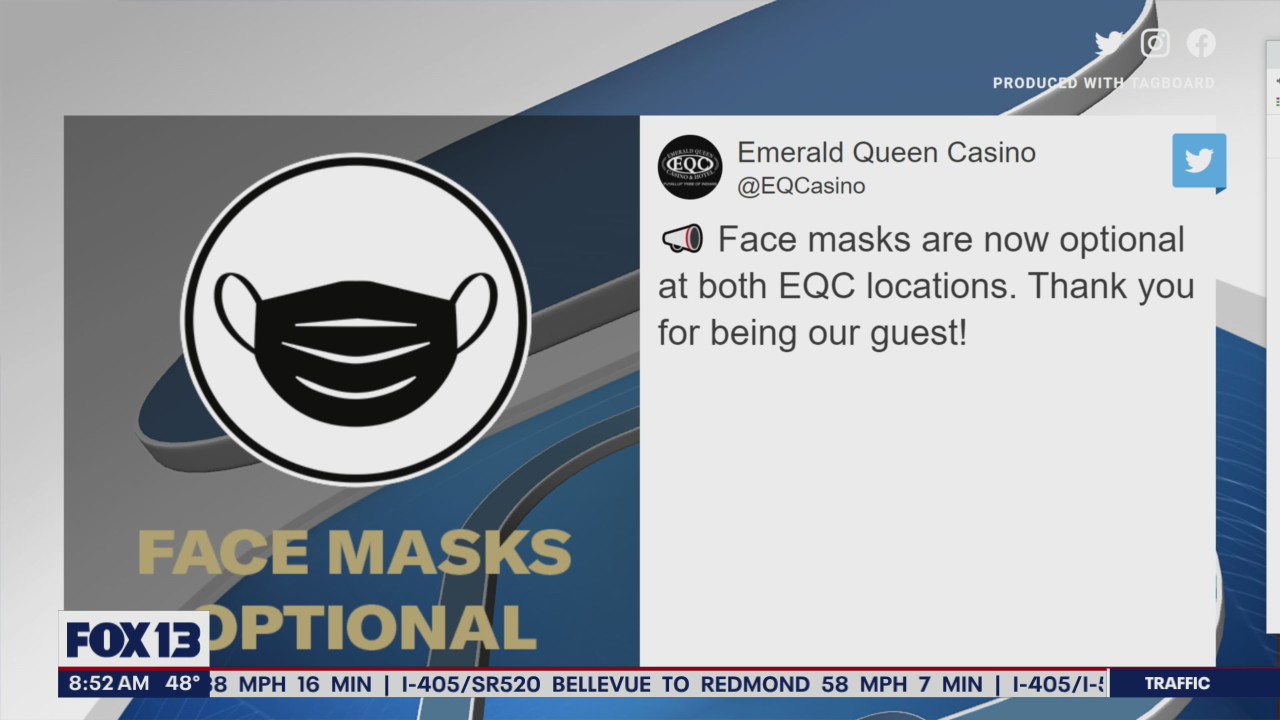 Face masks now optional at Emerald Queen Casino