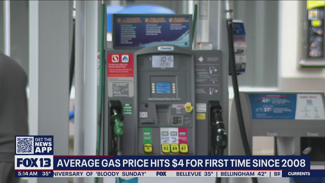 Average gas price hits $4 for first time since 2008