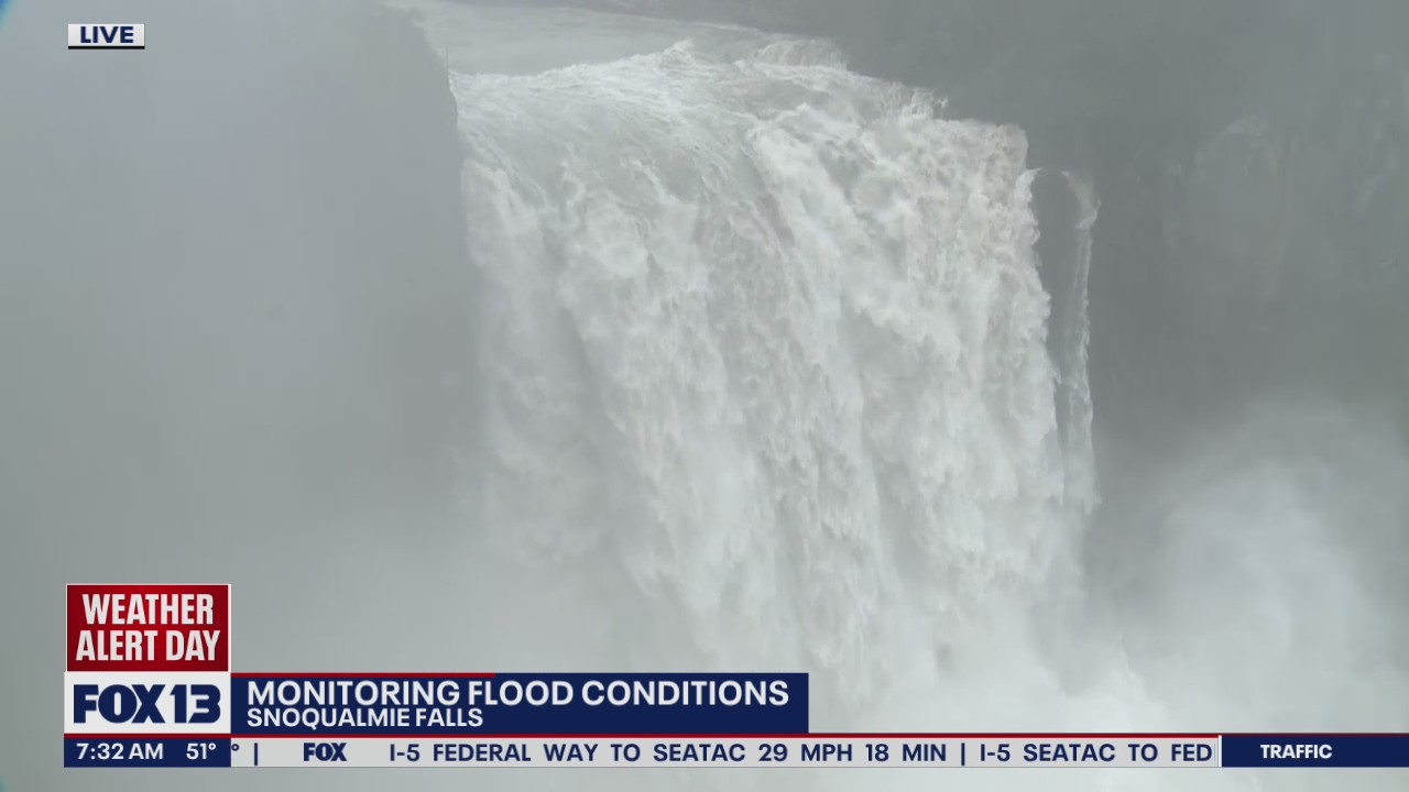 Snoqualmie Falls raging after days of heavy rain