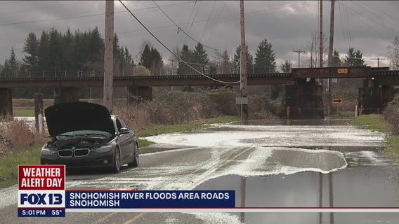 Snohomish River floods area roads