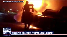 State trooper recovering after civilians rescue him from burning car
