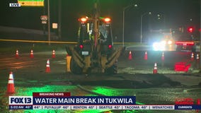 Water main break shuts down Tukwila road