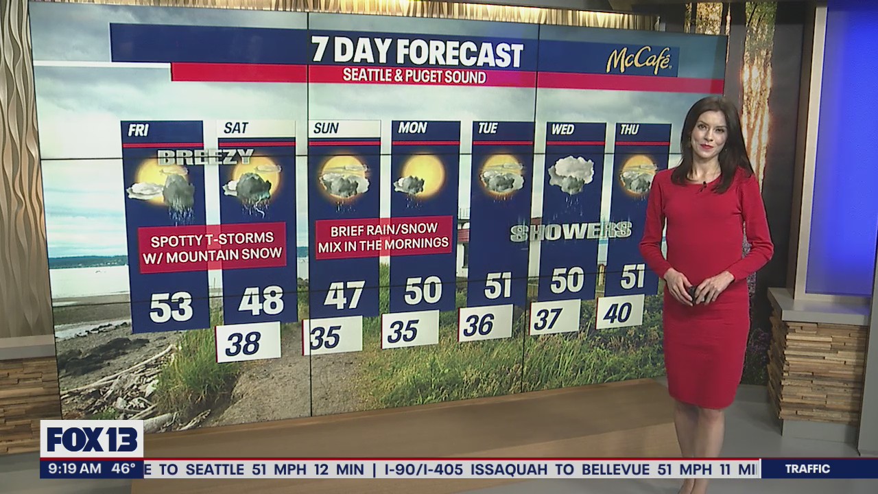 Thunderstorms today, mountain snow tonight