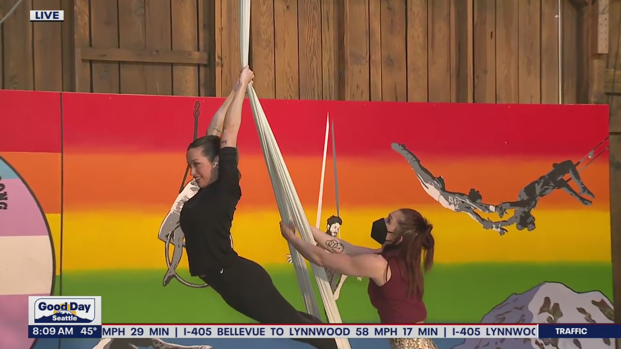 Aerial acrobatics offered at Emerald City Trapeze