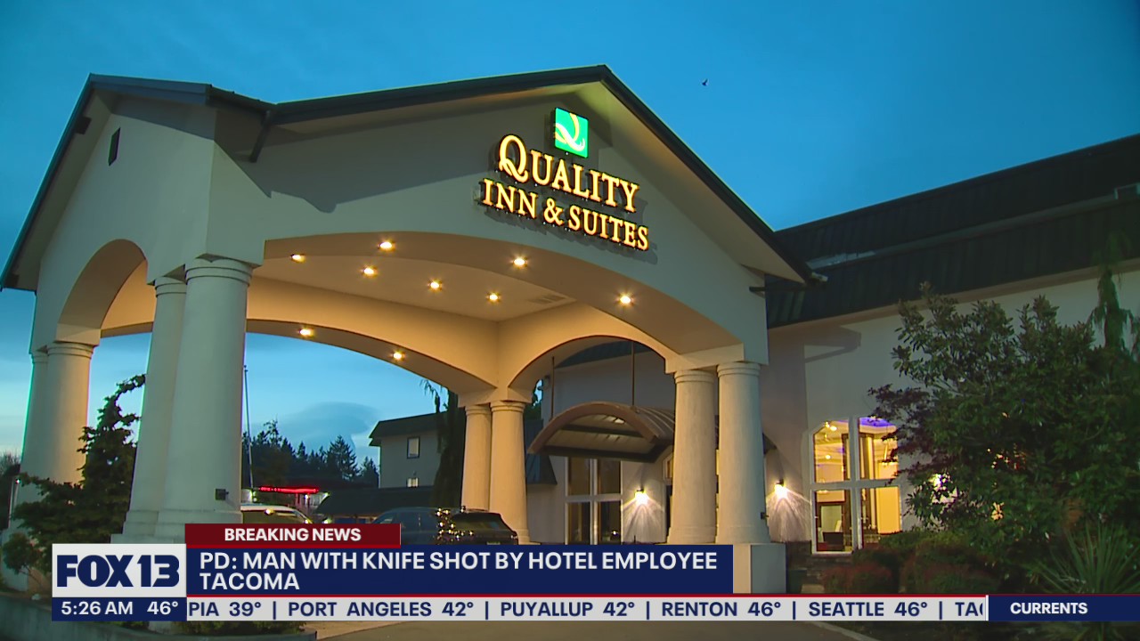 Knife-wielding man shot by hotel employee in Tacoma