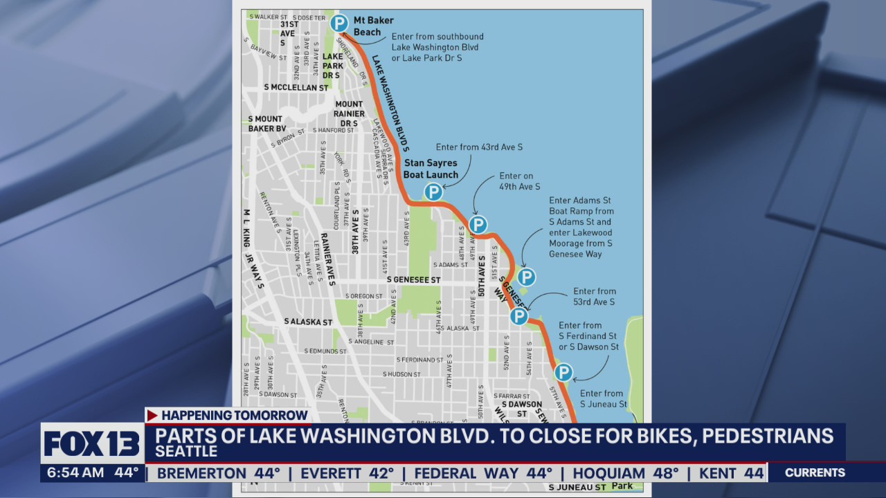 Parts of Lake Washington Blvd. to close for bikes, pedestrians