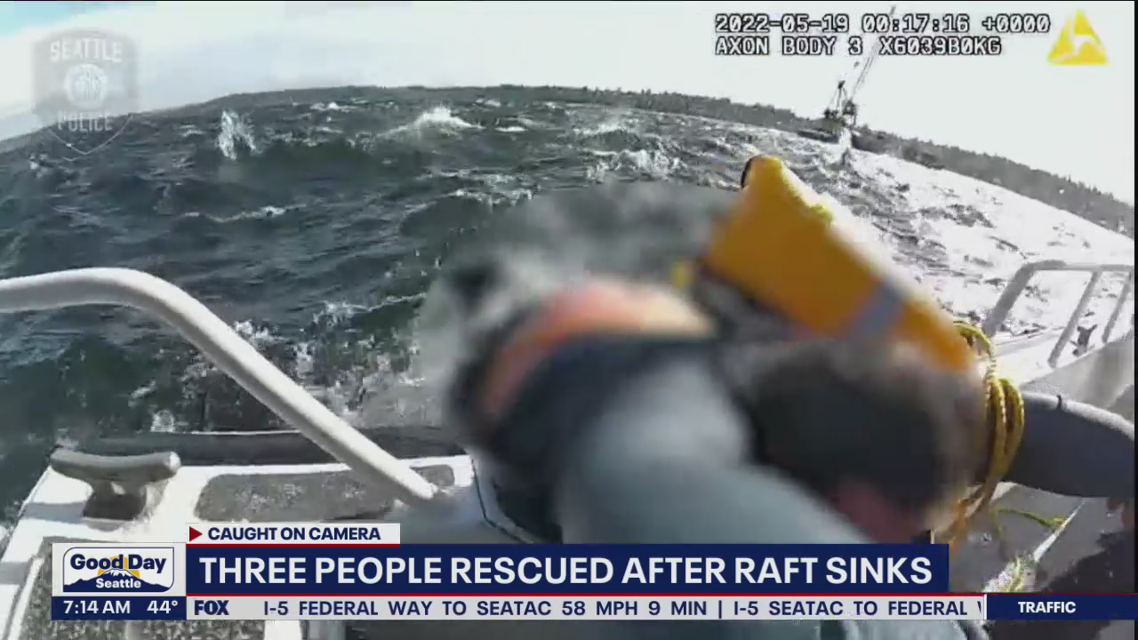 Seattle Police rescue three people after their raft sinks