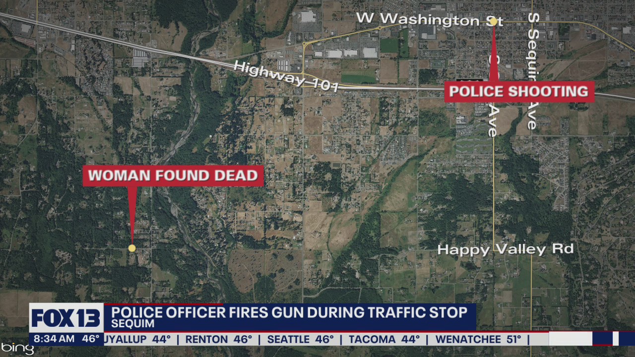 Police Officer fires gun during a traffic stop in Sequim, a woman's body found in the suspect's home